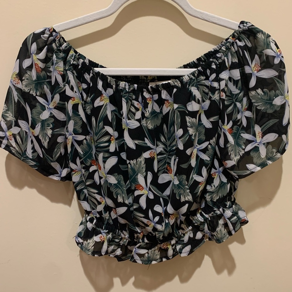 Seek the label off the shoulder top